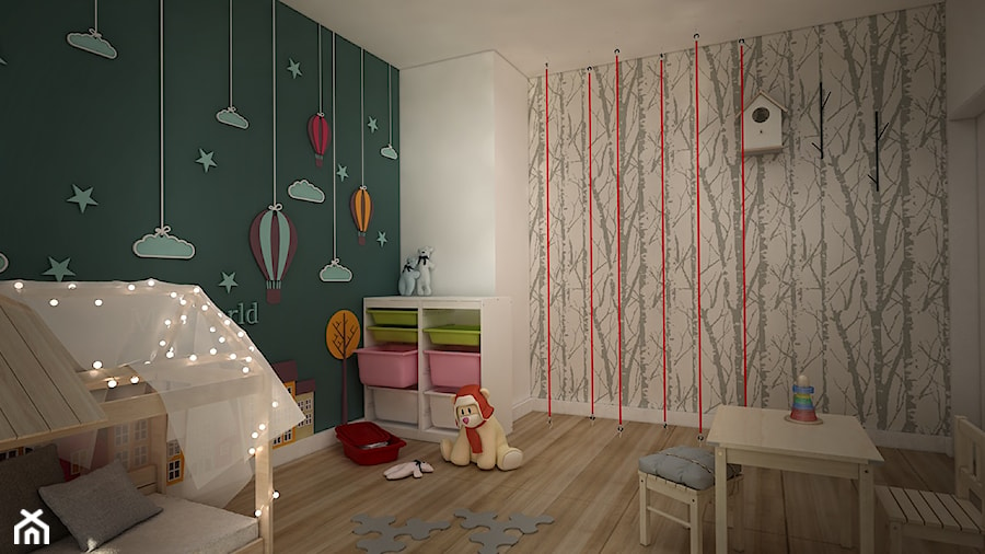 pokój zabaw - Średni biały szary zielony pokój dziecka dla dziecka dla dziewczynki, styl skandynawski - zdjęcie od WNĘTRZOMANIA