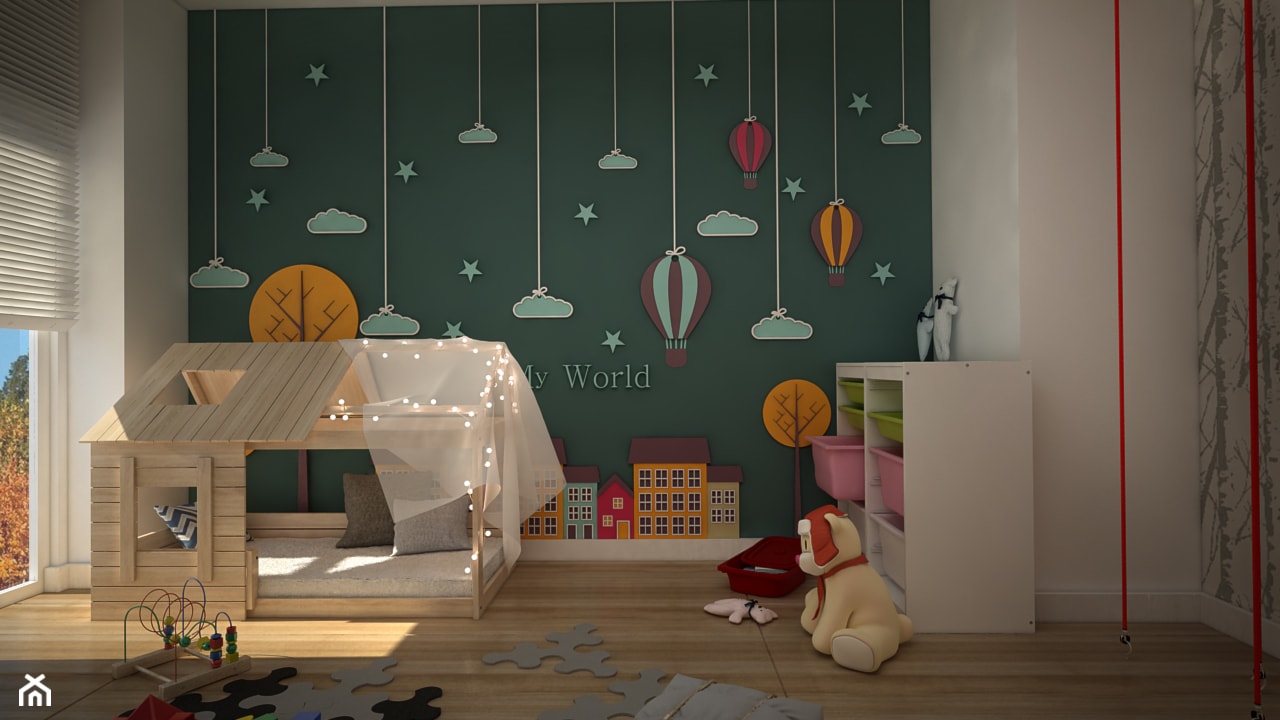 pokój zabaw - Średni biały zielony pokój dziecka dla dziecka dla dziewczynki, styl skandynawski - zdjęcie od WNĘTRZOMANIA - Homebook
