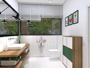 monster(a) in the bathroom - Średnia na poddaszu łazienka z oknem, styl skandynawski - zdjęcie od WNĘTRZOMANIA