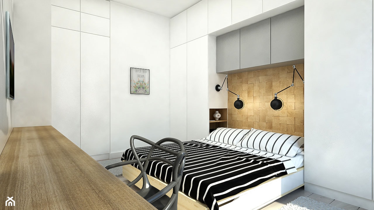 SŁOWIAŃSKI AKCENT - Średnia biała z biurkiem sypialnia, styl skandynawski - zdjęcie od WNĘTRZOMANIA - Homebook