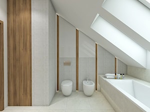 USTANÓW - Duża na poddaszu łazienka z oknem, styl nowoczesny - zdjęcie od TutajConcept