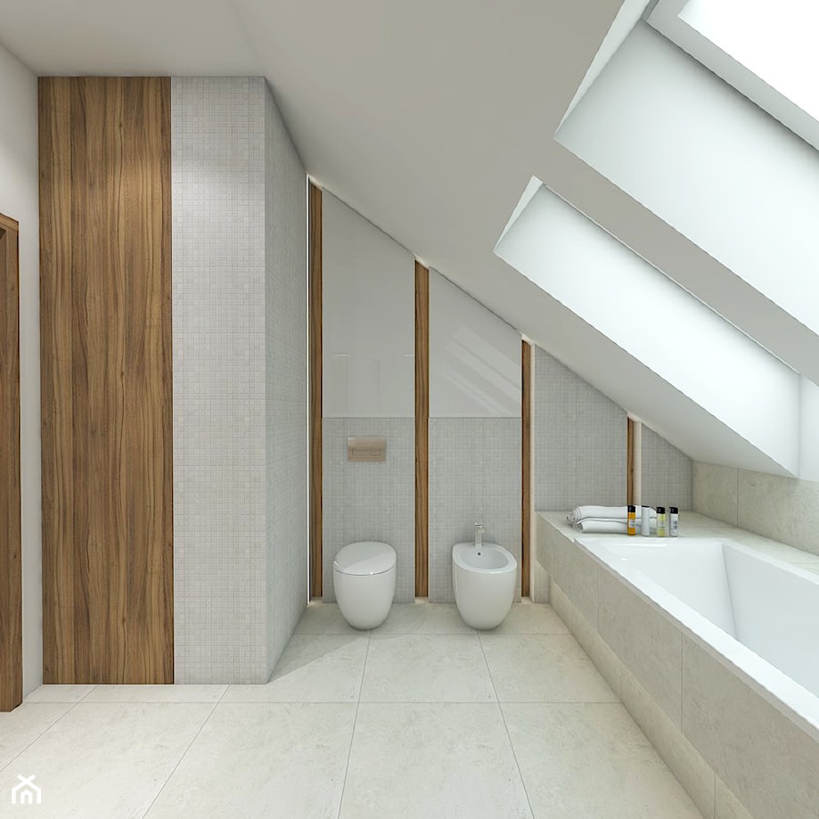 USTANÓW - Duża na poddaszu łazienka z oknem, styl nowoczesny - zdjęcie od TutajConcept