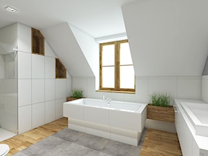 łazienki - Duża na poddaszu łazienka z oknem, styl nowoczesny - zdjęcie od TutajConcept