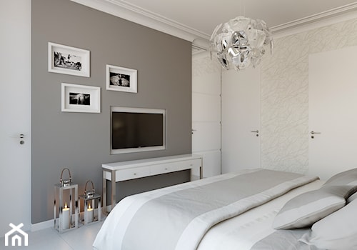 Podkowa Leśna - Średnia biała szara sypialnia, styl glamour - zdjęcie od TutajConcept