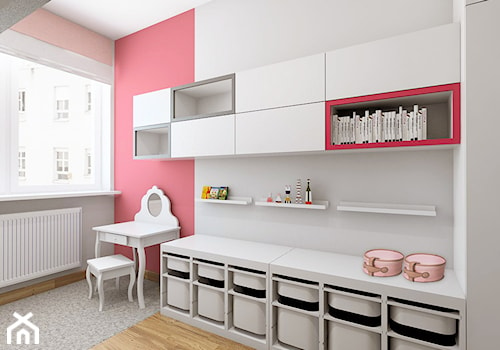 POKÓJ DLA DZIEWCZYNKI - Średni biały różowy pokój dziecka dla nastolatka dla dziewczynki, styl nowoczesny - zdjęcie od TutajConcept