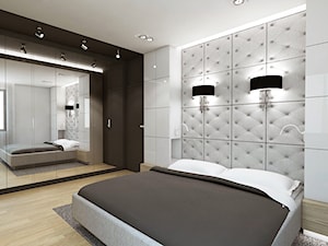 Zalesie Dolne I - Duża biała czarna sypialnia, styl nowoczesny - zdjęcie od TutajConcept