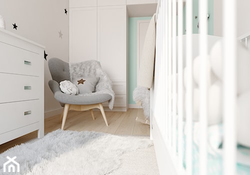 Z nutą glamour - Średni szary pokój dziecka dla niemowlaka dla chłopca dla dziewczynki, styl skandynawski - zdjęcie od TutajConcept