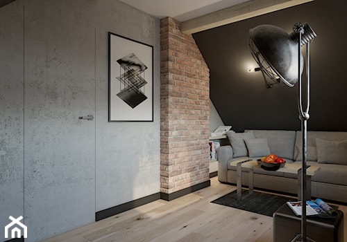 Dom o pow. 90m2 - Średnia czarna szara sypialnia na poddaszu, styl industrialny - zdjęcie od TutajConcept