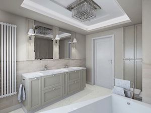 Opaczewska - Średnia na poddaszu bez okna z dwoma umywalkami z marmurową podłogą łazienka, styl tradycyjny - zdjęcie od TutajConcept