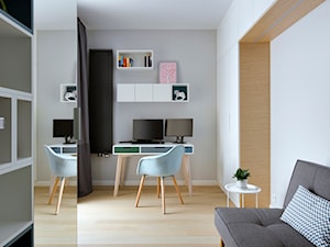 Wilanów - 100m2 REALIZACJA - Średnie w osobnym pomieszczeniu z sofą szare biuro, styl skandynawski - zdjęcie od TutajConcept