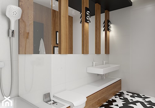 Podkowa Leśna - Średnia bez okna z dwoma umywalkami z punktowym oświetleniem łazienka, styl nowoczesny - zdjęcie od TutajConcept