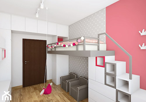 POKÓJ DLA DZIEWCZYNKI - Średni biały różowy szary pokój dziecka dla dziecka dla dziewczynki, styl nowoczesny - zdjęcie od TutajConcept