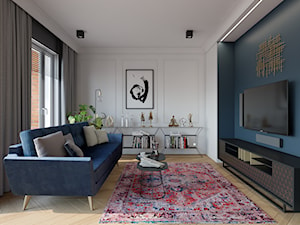 Bohema 70m2 - Średni biały niebieski turkusowy salon, styl nowoczesny - zdjęcie od TutajConcept