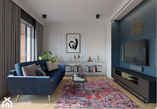 Bohema 70m2 - Średni biały niebieski turkusowy salon, styl nowoczesny - zdjęcie od TutajConcept