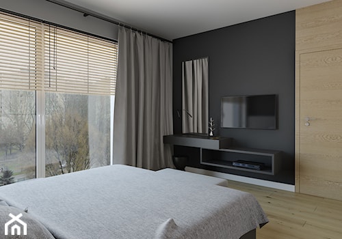 Średnia czarna szara sypialnia, styl nowoczesny - zdjęcie od TutajConcept