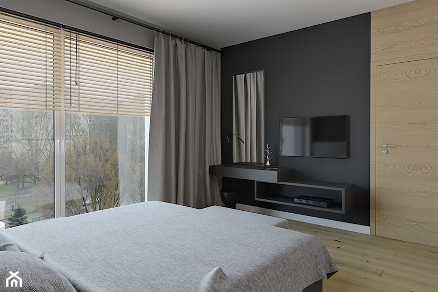 Średnia czarna szara sypialnia, styl nowoczesny - zdjęcie od TutajConcept