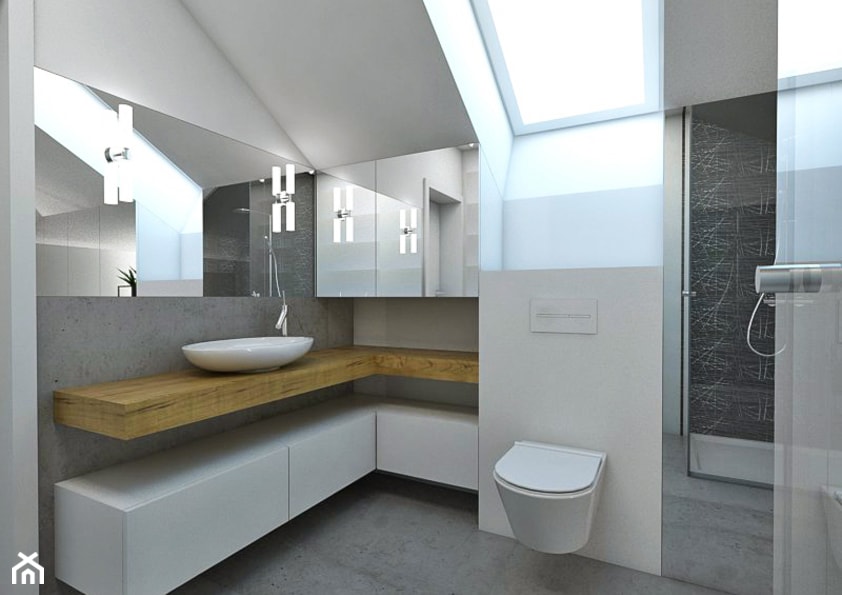 Zalesie Dolne I - Średnia na poddaszu łazienka z oknem, styl nowoczesny - zdjęcie od TutajConcept