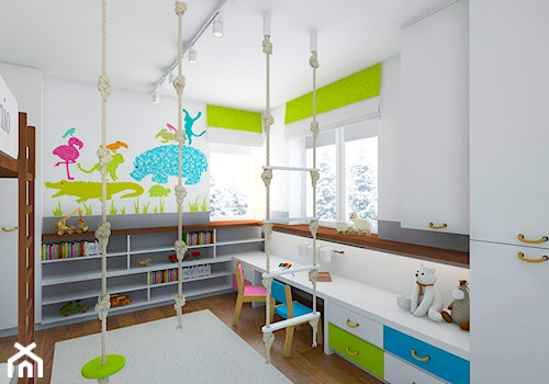 POKÓJ DLA RODZEŃSTWA - Duży biały pokój dziecka dla dziecka dla rodzeństwa, styl nowoczesny - zdjęcie od TutajConcept