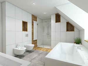 łazienki - Średnia na poddaszu łazienka z oknem, styl nowoczesny - zdjęcie od TutajConcept
