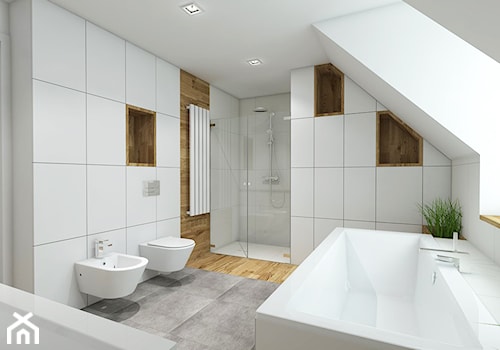 łazienki - Średnia na poddaszu łazienka z oknem, styl nowoczesny - zdjęcie od TutajConcept