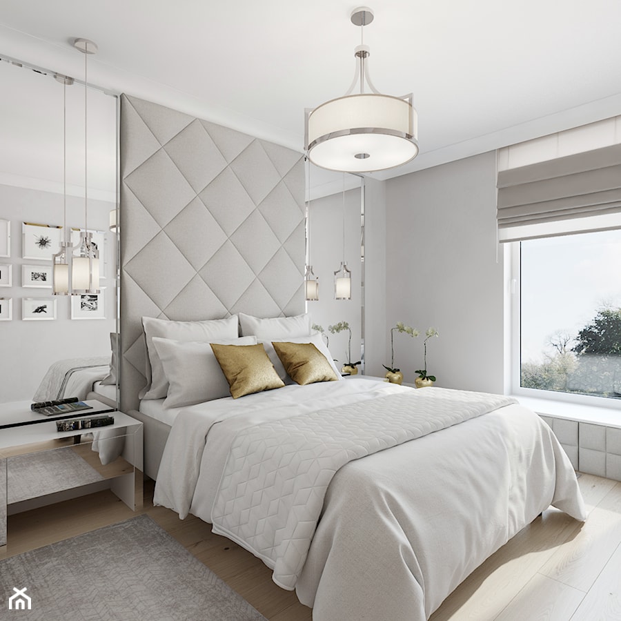 Z nutą glamour - Średnia szara sypialnia, styl glamour - zdjęcie od TutajConcept