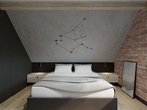 Dom o pow. 90m2 - Mała czarna szara sypialnia na poddaszu, styl industrialny - zdjęcie od TutajConcept