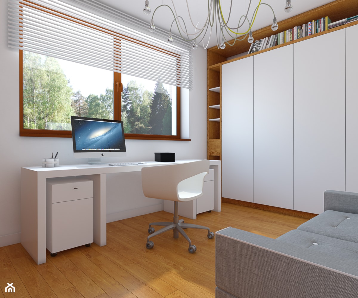 Zalesie Dolne II - Średnie z sofą białe biuro, styl nowoczesny - zdjęcie od TutajConcept - Homebook