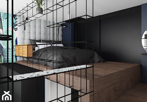 MINImum powierzchni, MAXImum funkcjonalności - Kawalerka - Średnia czarna szara sypialnia na poddaszu, styl nowoczesny - zdjęcie od Beata Wyrzycka