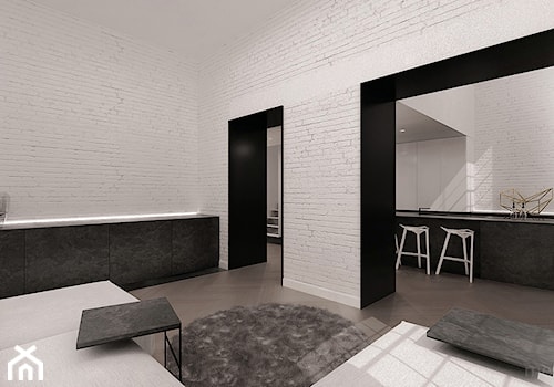 Łódzki loft - Średni biały salon z jadalnią, styl minimalistyczny - zdjęcie od mess architects