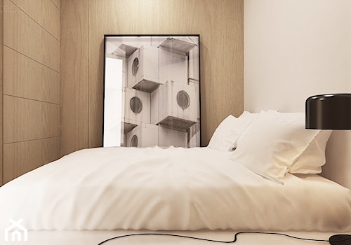 Projekt mieszkania typu studio - Mała beżowa sypialnia, styl minimalistyczny - zdjęcie od mess architects