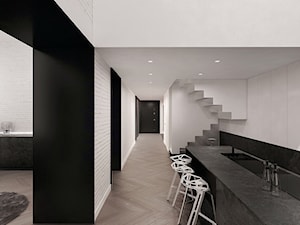 Łódzki loft - Średnia otwarta z salonem z kamiennym blatem biała z zabudowaną lodówką kuchnia jednorzędowa, styl minimalistyczny - zdjęcie od mess architects