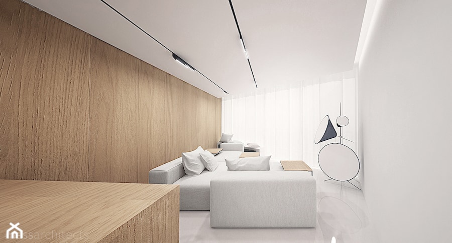 Projekt mieszkania typu studio - Średni biały salon, styl minimalistyczny - zdjęcie od mess architects