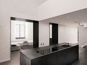 Łódzki loft - Duża otwarta kuchnia z wyspą lub półwyspem, styl minimalistyczny - zdjęcie od mess architects