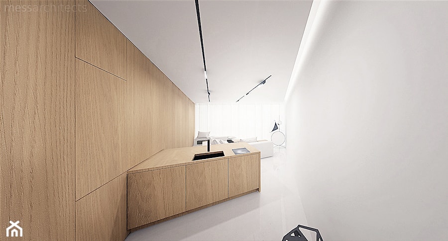 Projekt mieszkania typu studio - Średnia kuchnia z wyspą lub półwyspem, styl minimalistyczny - zdjęcie od mess architects