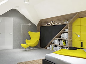 Dom z bali nad Zalewem Sulejowskim - Szara sypialnia na poddaszu, styl nowoczesny - zdjęcie od Design Factory Studio Projektowe