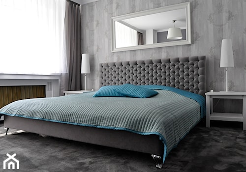 SALON I SYPIALNIA W STYLU GLAMOUR - Średnia szara sypialnia, styl glamour - zdjęcie od Design Factory Studio Projektowe