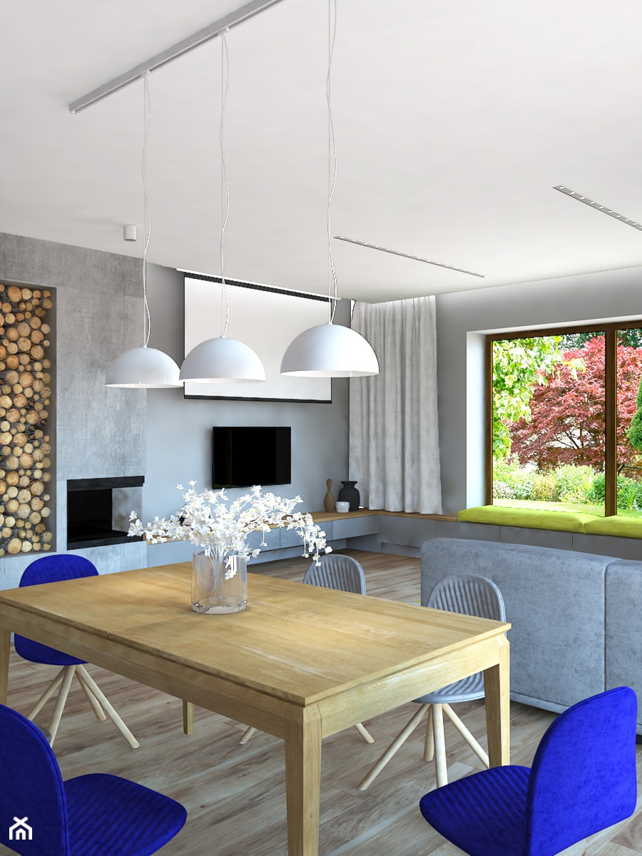 Dom w Ksawerowie - Duży szary salon z jadalnią, styl skandynawski - zdjęcie od Design Factory Studio Projektowe