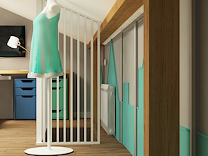 Pokój dziecka na poddaszu - Duży biały szary pokój dziecka dla nastolatka dla dziewczynki, styl skandynawski - zdjęcie od Design Factory Studio Projektowe