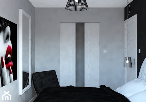 Trzy pokoje na Teofilowie - Mała czarna szara sypialnia, styl glamour - zdjęcie od Design Factory Studio Projektowe
