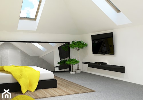 Dom z bali nad Zalewem Sulejowskim - Mała biała sypialnia na poddaszu, styl nowoczesny - zdjęcie od Design Factory Studio Projektowe