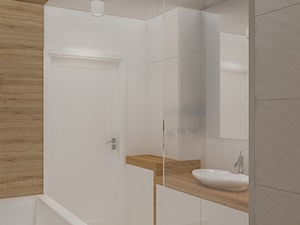 Mieszkanie w ciepłym skandynawskim stylu - Średnia bez okna z lustrem z punktowym oświetleniem łazienka, styl skandynawski - zdjęcie od Design Factory Studio Projektowe