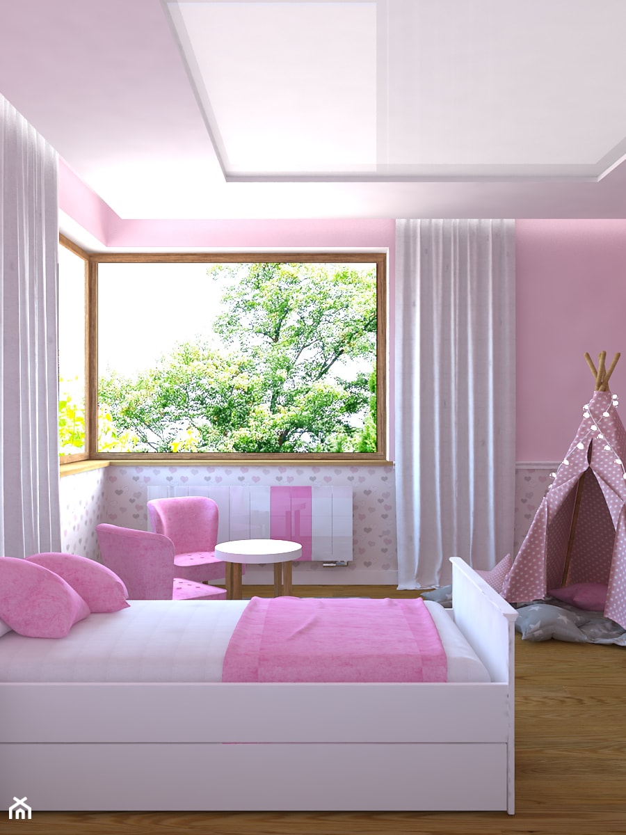 Dom w Smardzewicach - Średni biały różowy szary pokój dziecka dla dziecka dla dziewczynki, styl tradycyjny - zdjęcie od Design Factory Studio Projektowe