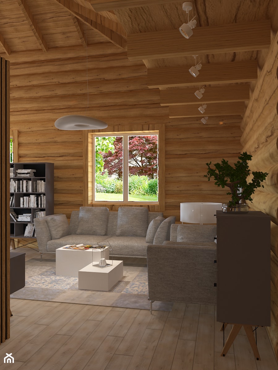 Dom z bali pod Zgierzem - Salon, styl nowoczesny - zdjęcie od Design Factory Studio Projektowe