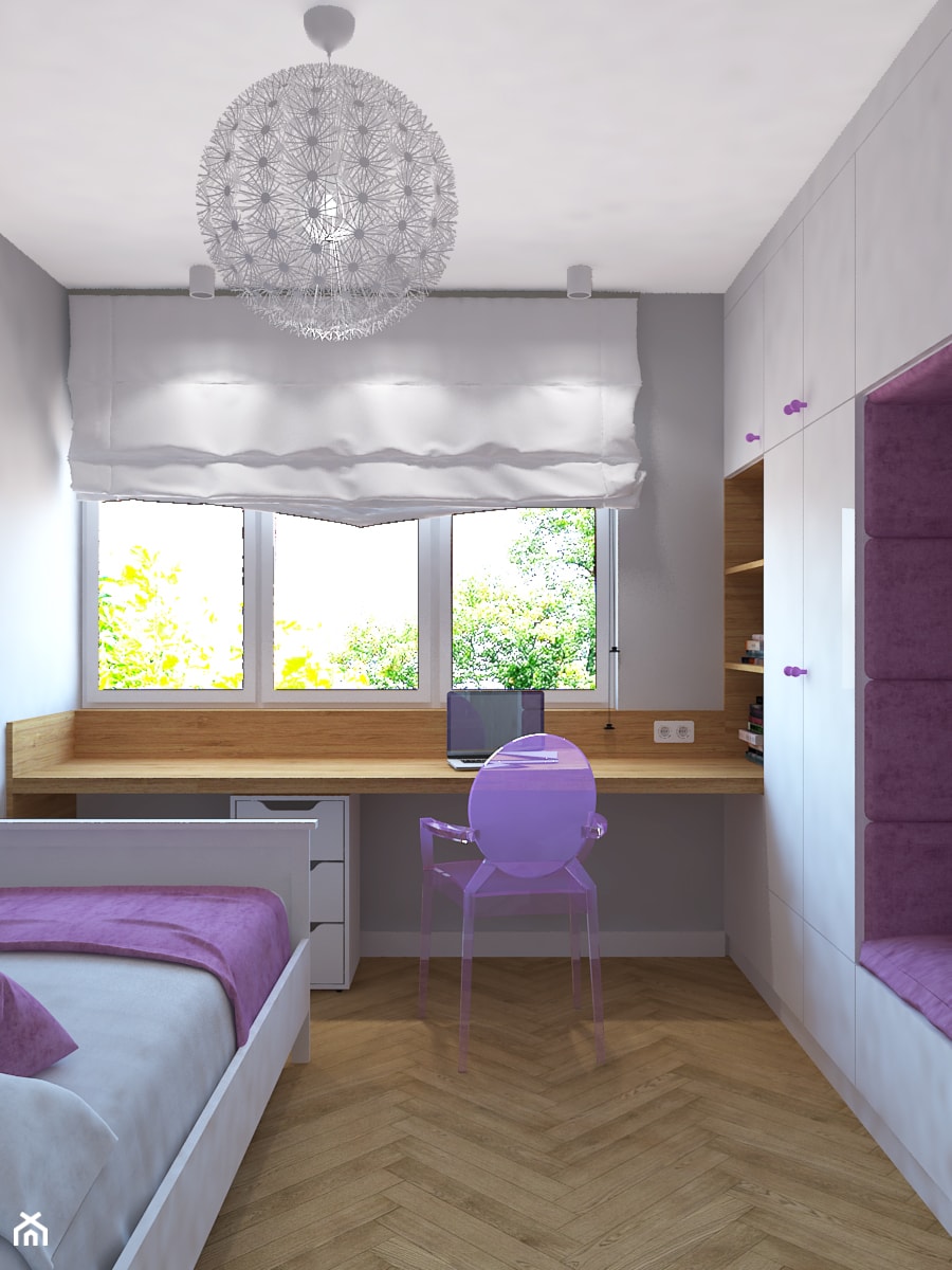 Trzy pokoje na Teofilowie - Mały szary pokój dziecka dla nastolatka dla dziewczynki, styl nowoczesny - zdjęcie od Design Factory Studio Projektowe