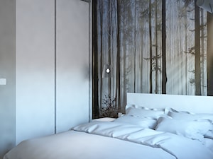 Lawendowe Osiedle w Łodzi - Mała szara sypialnia, styl skandynawski - zdjęcie od Design Factory Studio Projektowe