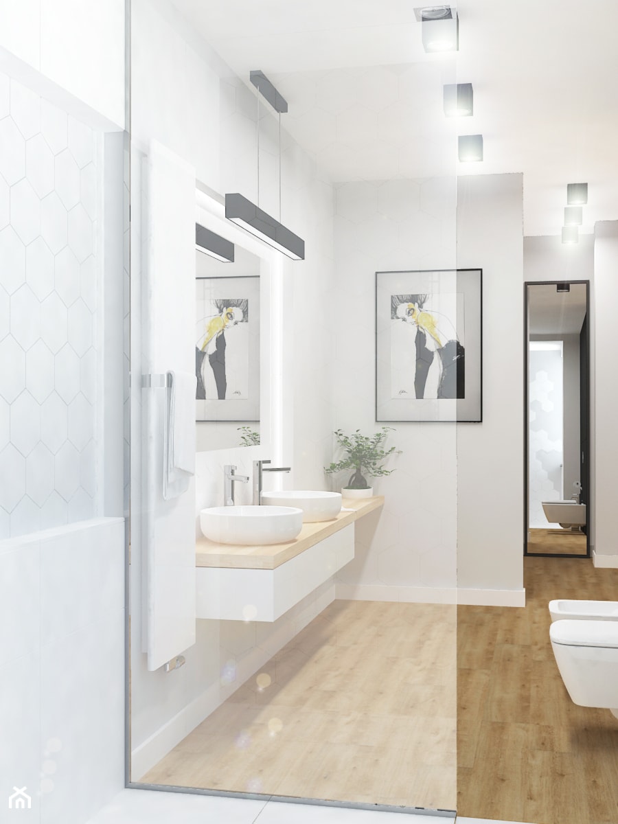 Apartament na Wilanowie - Średnia z dwoma umywalkami łazienka, styl nowoczesny - zdjęcie od Design Factory Studio Projektowe