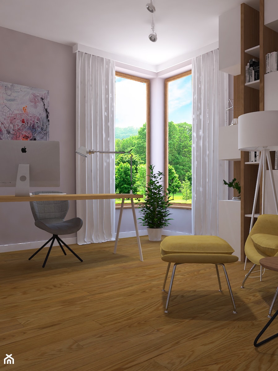 Dom w Smardzewicach - Średnie w osobnym pomieszczeniu z sofą szare biuro, styl skandynawski - zdjęcie od Design Factory Studio Projektowe