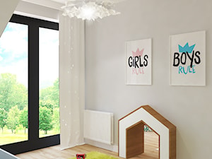 Dom jednorodzinny na Rataja - Mały szary pokój dziecka dla dziecka dla nastolatka dla chłopca dla dziewczynki dla rodzeństwa, styl skandynawski - zdjęcie od Design Factory Studio Projektowe
