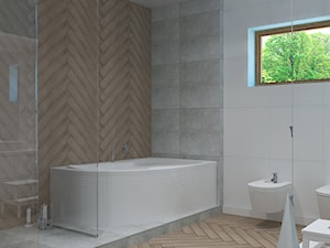 Dom w Smardzewicach - Duża jako pokój kąpielowy z punktowym oświetleniem łazienka z oknem, styl skandynawski - zdjęcie od Design Factory Studio Projektowe