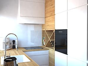 Trzy pokoje na Teofilowie - Średnia zamknięta szara z zabudowaną lodówką z lodówką wolnostojącą z nablatowym zlewozmywakiem kuchnia w kształcie litery u, styl skandynawski - zdjęcie od Design Factory Studio Projektowe